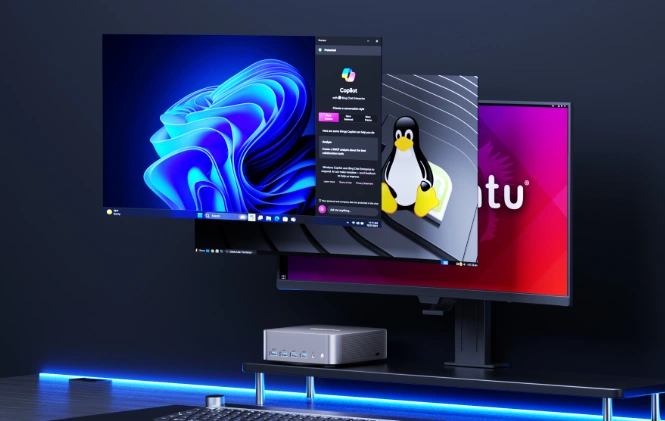 GEEKOM GT2 Mega AI Mini PC pre-installed with the Windows 11 Pro OS, it is also compatible with Linux, Ubuntu, and other operating systems.